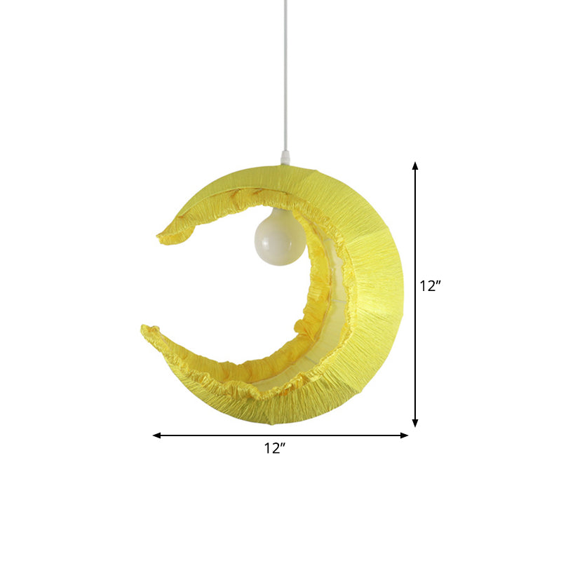 Yellow Crescent Pendulum Light Macaron 1-Light Fabric Hanging Pendant over Table, 12"/16" Width