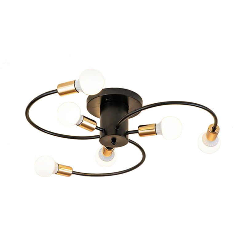 6 lichten Semi Semi Flush Mount Nordic Metal Gold/Black Living Room plafondspoeling Mount Light