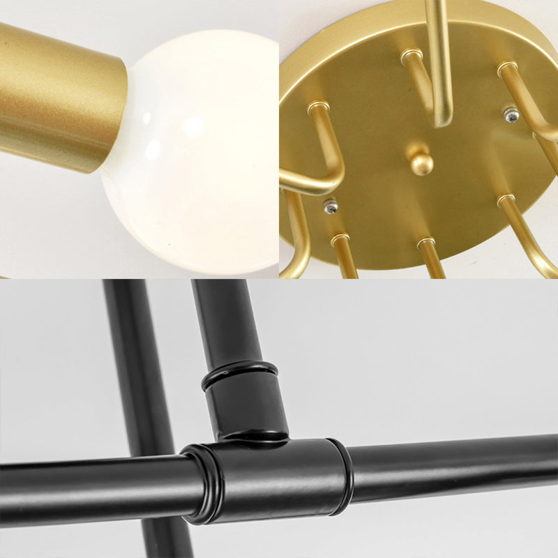 6 luci vortice semi -filo montato in metallo nordico oro/nero soggiorno soffitto a filo a montaggio luce