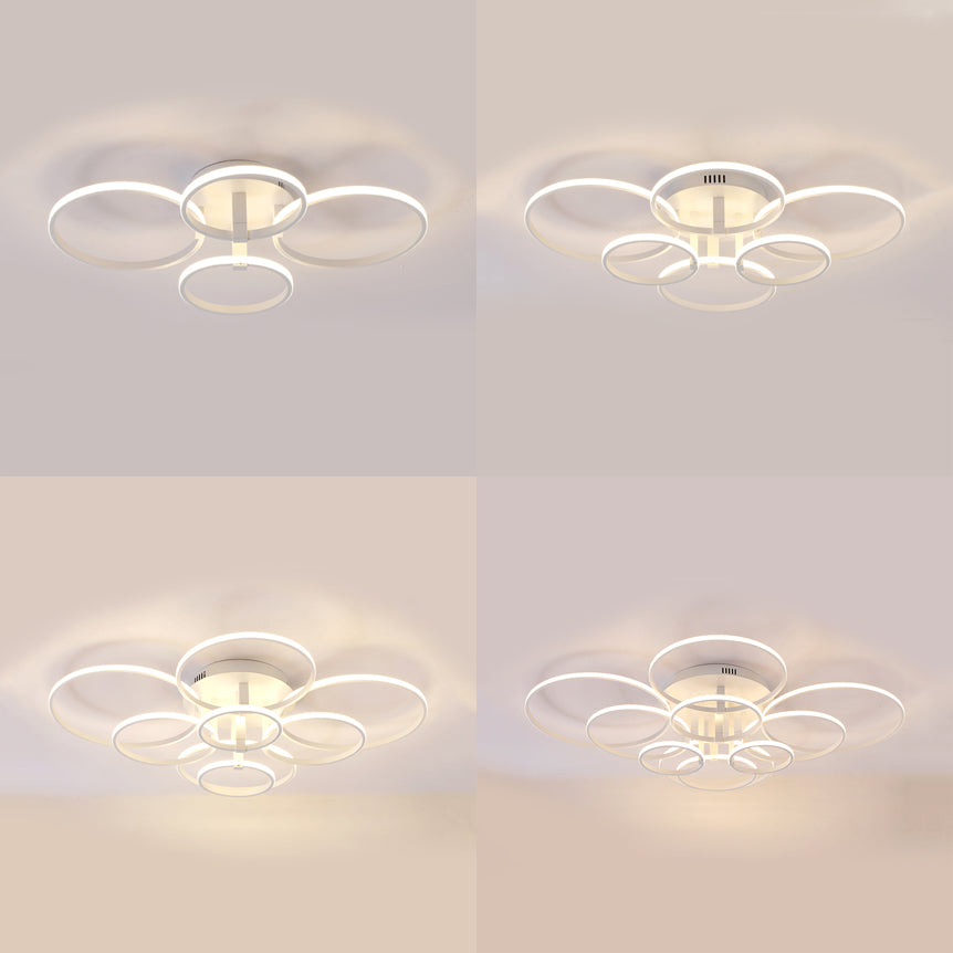 Acrylic Rings LED Semi Flush Light Simple 4/6/8 Lights Ceiling Mount Light Fixture in Warm/White Light