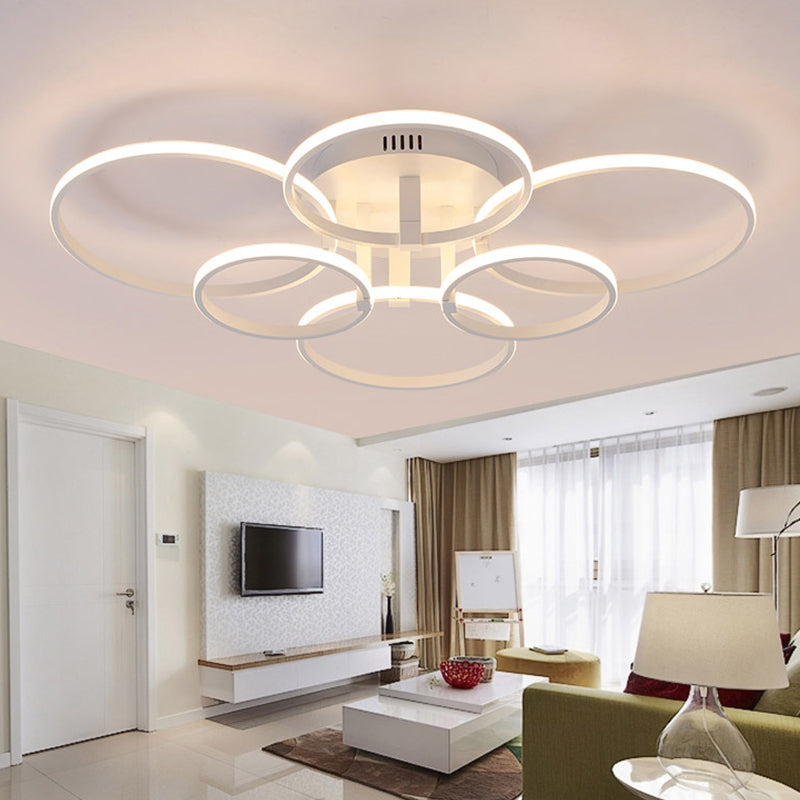 Acrylic Rings LED Semi Flush Light Simple 4/6/8 Lights Ceiling Mount Light Fixture in Warm/White Light