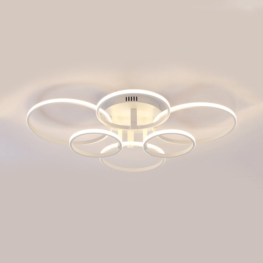 Acrylic Rings LED Semi Flush Light Simple 4/6/8 Lights Ceiling Mount Light Fixture in Warm/White Light