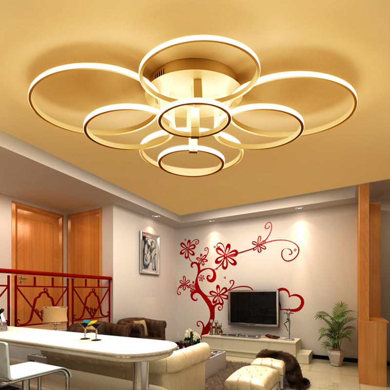 Acrylic Rings LED Semi Flush Light Simple 4/6/8 Lights Ceiling Mount Light Fixture in Warm/White Light