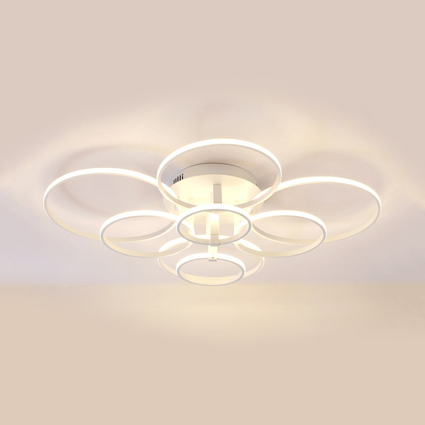 Acrylic Rings LED Semi Flush Light Simple 4/6/8 Lights Ceiling Mount Light Fixture in Warm/White Light