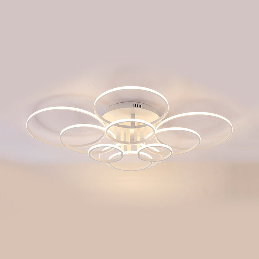 Acrylic Rings LED Semi Flush Light Simple 4/6/8 Lights Ceiling Mount Light Fixture in Warm/White Light