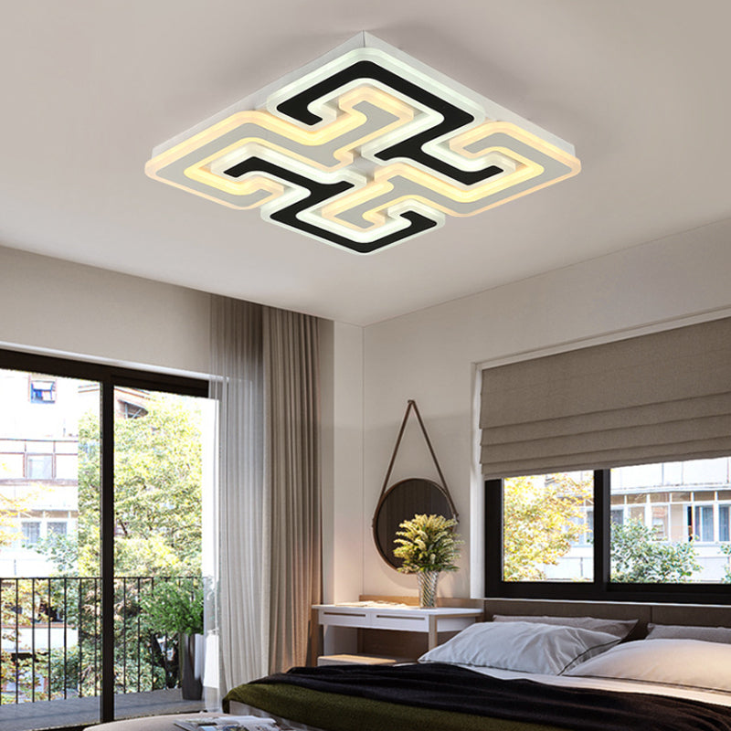 Modernism LED Ceiling Light with Acrylic Shade Black Maze Flush Mount Light in Warm/White/Second Gear