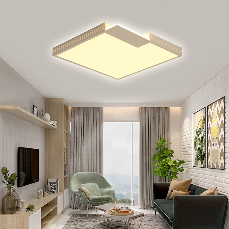 Éclairage de plafond carré minimaliste élégant LED 16"/19,5" de largeur, éclairage encastré en acrylique en blanc, éclairage chaud/blanc