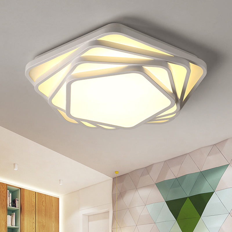 Pentagon Flush Ceiling Light Contemporary Metal LED White Bedroom Ceiling Mounted Light in Warm/White with Acrylic Diffuser