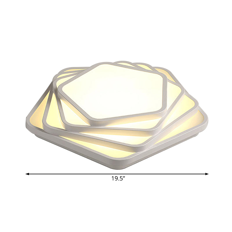 Pentagon-Deckenleuchte, zeitgenössische Metall-LED-Deckenleuchte in Weiß für Schlafzimmer in Warmweiß mit Acryl-Diffusor