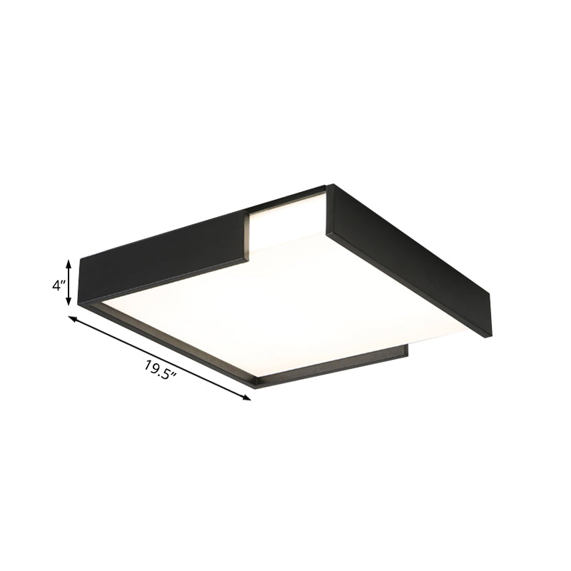 Luz cuadrada de montaje empotrado minimalismo 16 "/19,5" de diámetro LED acrílico montado en el techo en negro/blanco para dormitorio, luz blanca/cálida