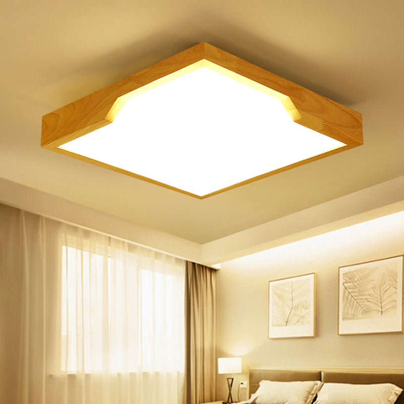 Wooden Square LED Ceiling Lamp Modern Single Light Flush Mount Lighting Fixture, 16"/19.5"/23.5" Wide