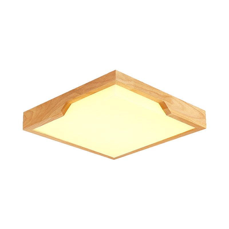 Wooden Square LED Ceiling Lamp Modern Single Light Flush Mount Lighting Fixture, 16"/19.5"/23.5" Wide