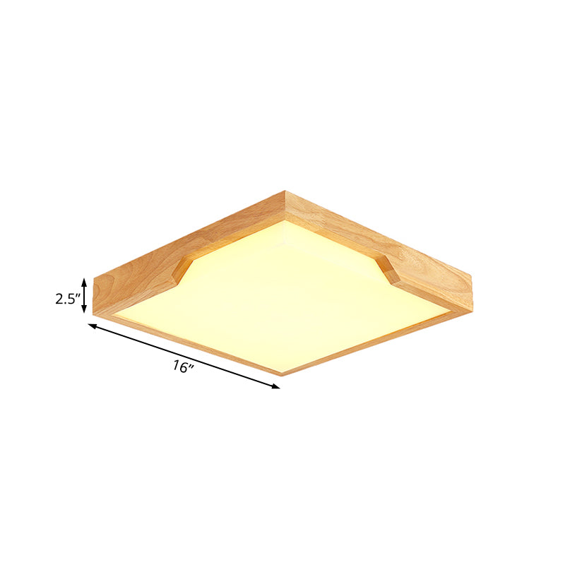 Wooden Square LED Ceiling Lamp Modern Single Light Flush Mount Lighting Fixture, 16"/19.5"/23.5" Wide