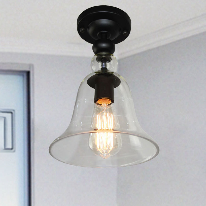 Contemporain 1 Light Semi Flush Mount Éclairage avec de la nuance en verre Selon noir semi-plafond Light Light