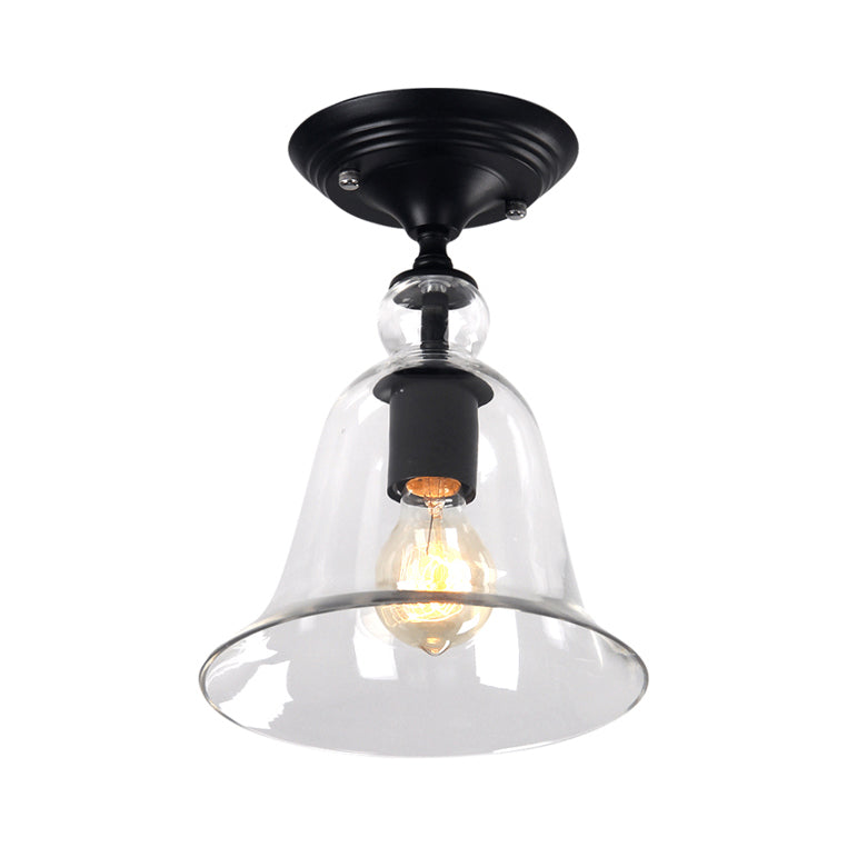 Contemporary 1 Light Semi Flush Mount Lighting with Glass Shade Black Bell Semi Flush Ceiling Light