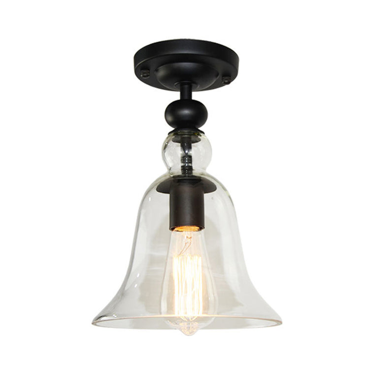 Contemporain 1 Light Semi Flush Mount Éclairage avec de la nuance en verre Selon noir semi-plafond Light Light