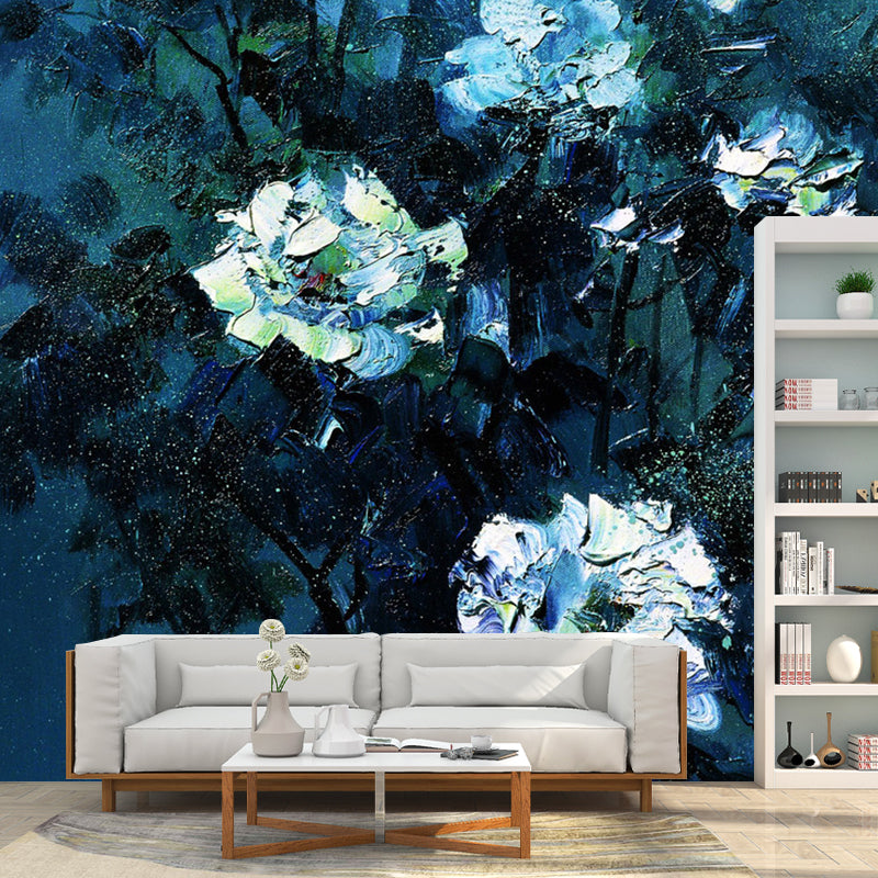 Whole Nostalgic Wall Mural Decal in Blue and White Floral Design Wall Decor, Made to Measure