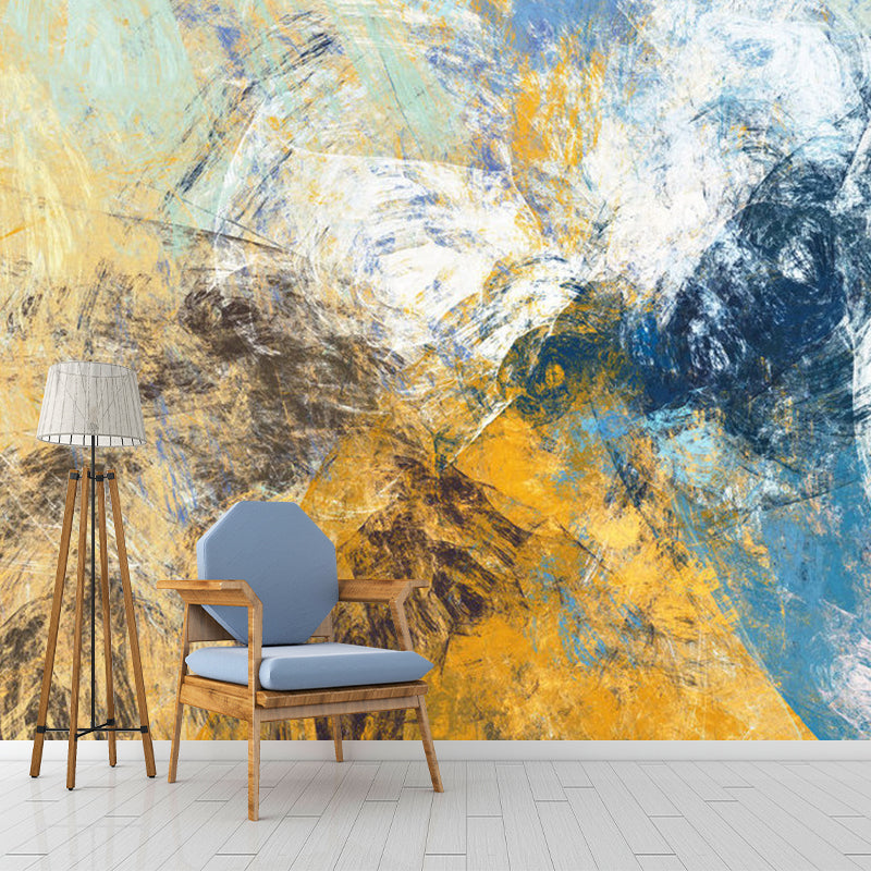 Watercolor Wall Mural Decal for Gallery Decoration, Blue and Yellow, Made to Measure