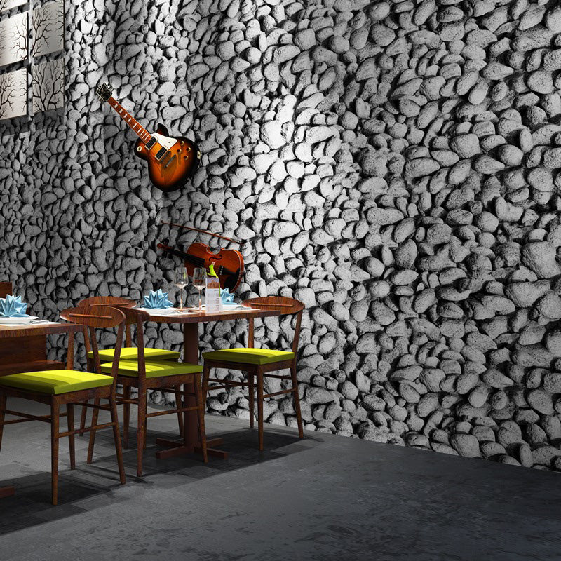Natural Color Cobble Stone Wallpaper Roll Stain-Resistant Wall Decor for Barber Shop, Non-Pasted