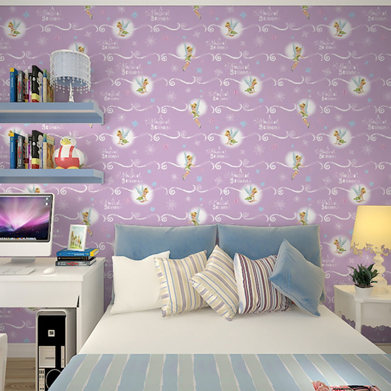 Minimalist Fairy Lady Wall Decor for Girls Bedroom, 57.1 sq ft. Wallpaper Roll in Pastel Purple