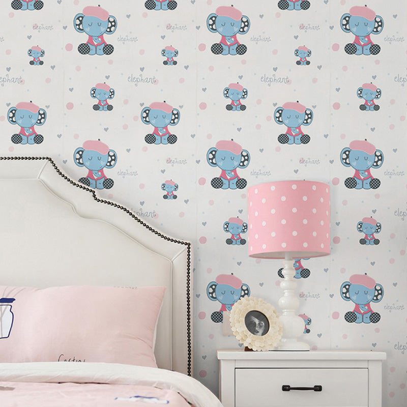 33' x 20.5" Contemporary Wallpaper Roll in Pastel Color Cute Elephant Wall Decor, Non-Pasted