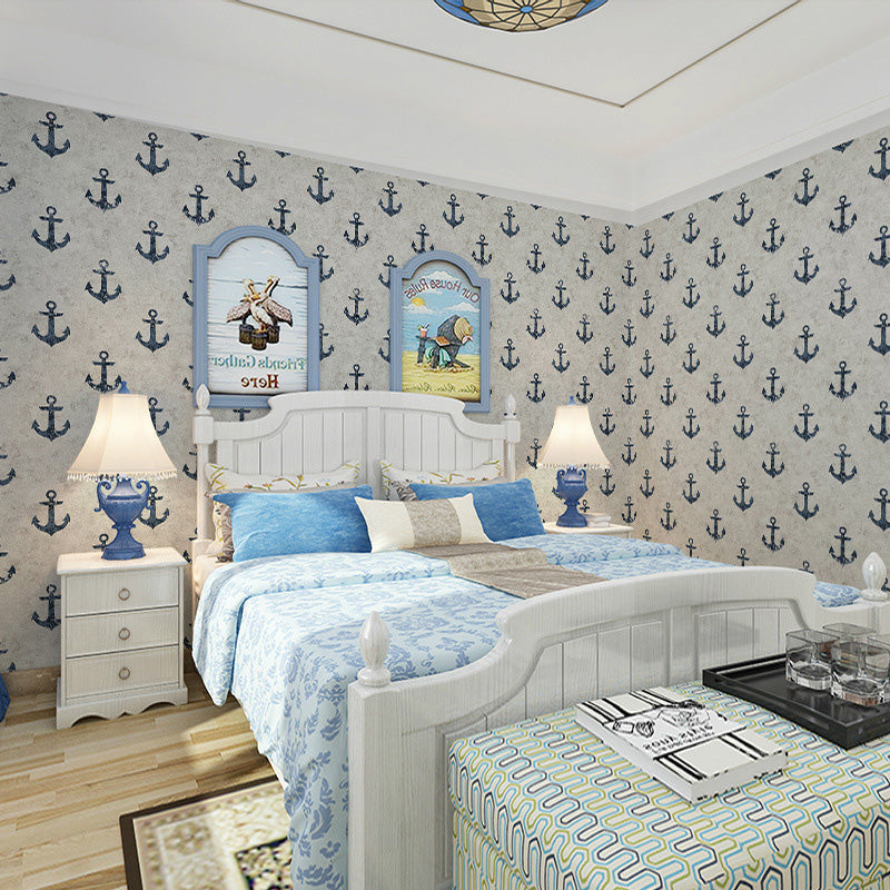 57.1 sq ft. Contemporary Wallpaper Roll for Kids with Cartoon Anchor Design in Neutral Color