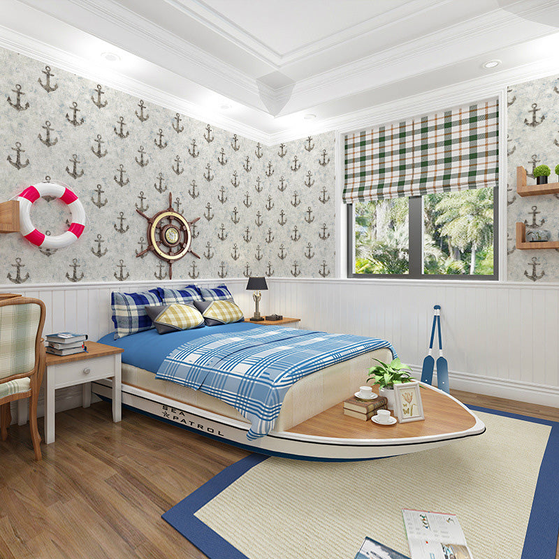 57.1 sq ft. Contemporary Wallpaper Roll for Kids with Cartoon Anchor Design in Neutral Color