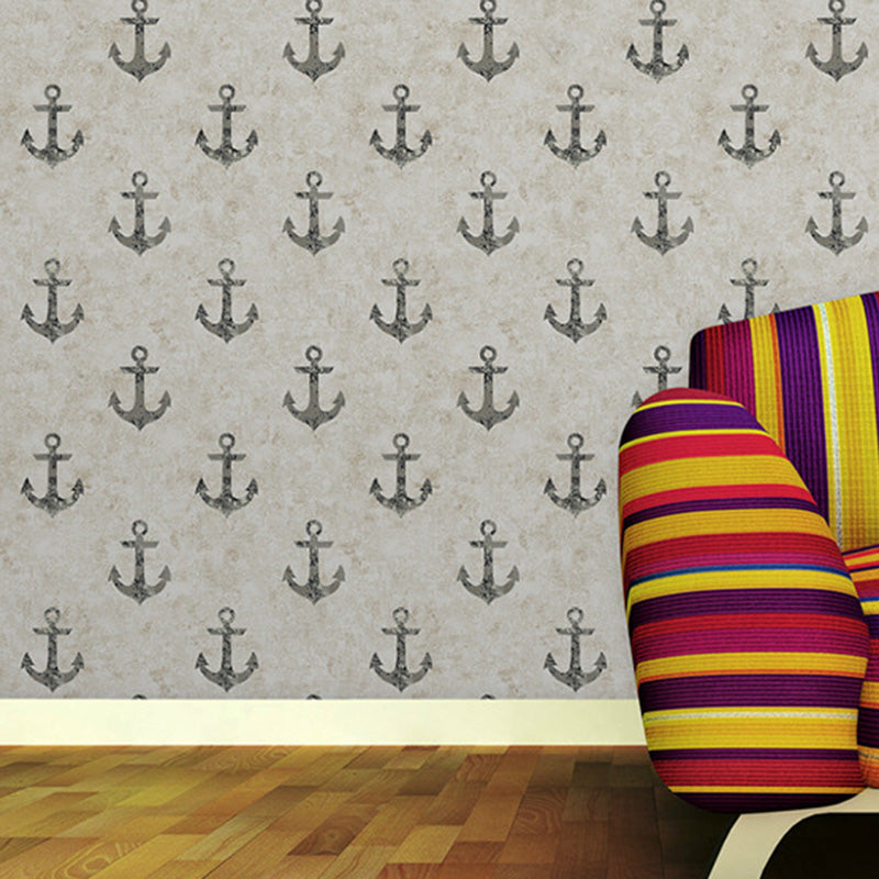 57.1 sq ft. Contemporary Wallpaper Roll for Kids with Cartoon Anchor Design in Neutral Color