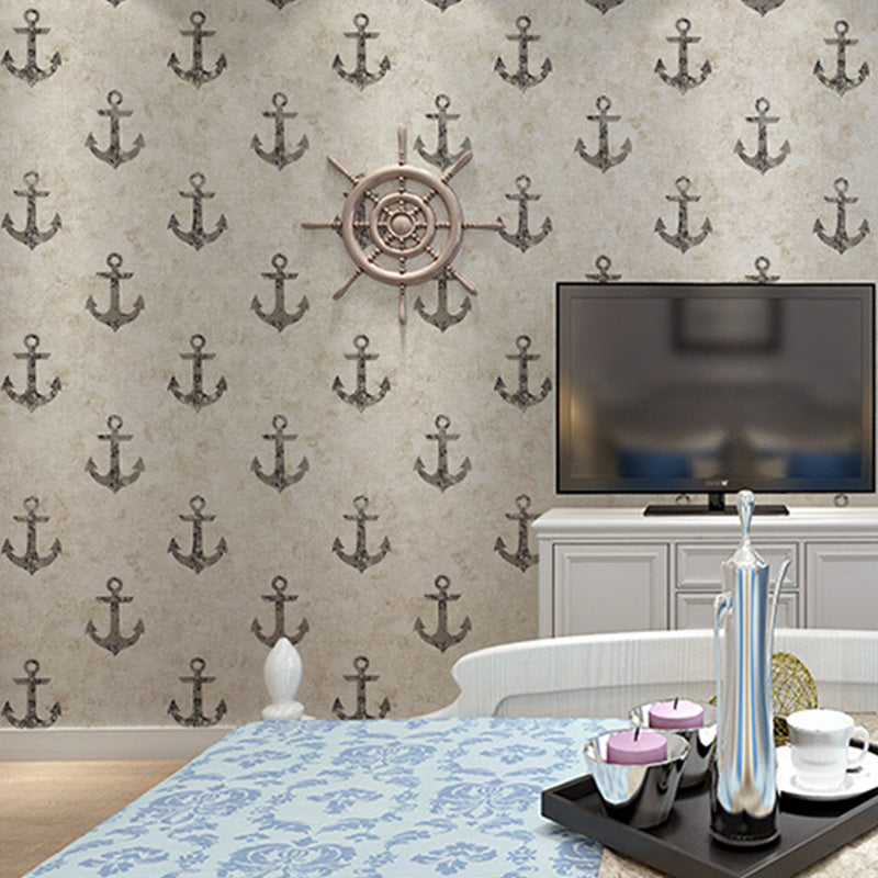 57.1 sq ft. Contemporary Wallpaper Roll for Kids with Cartoon Anchor Design in Neutral Color