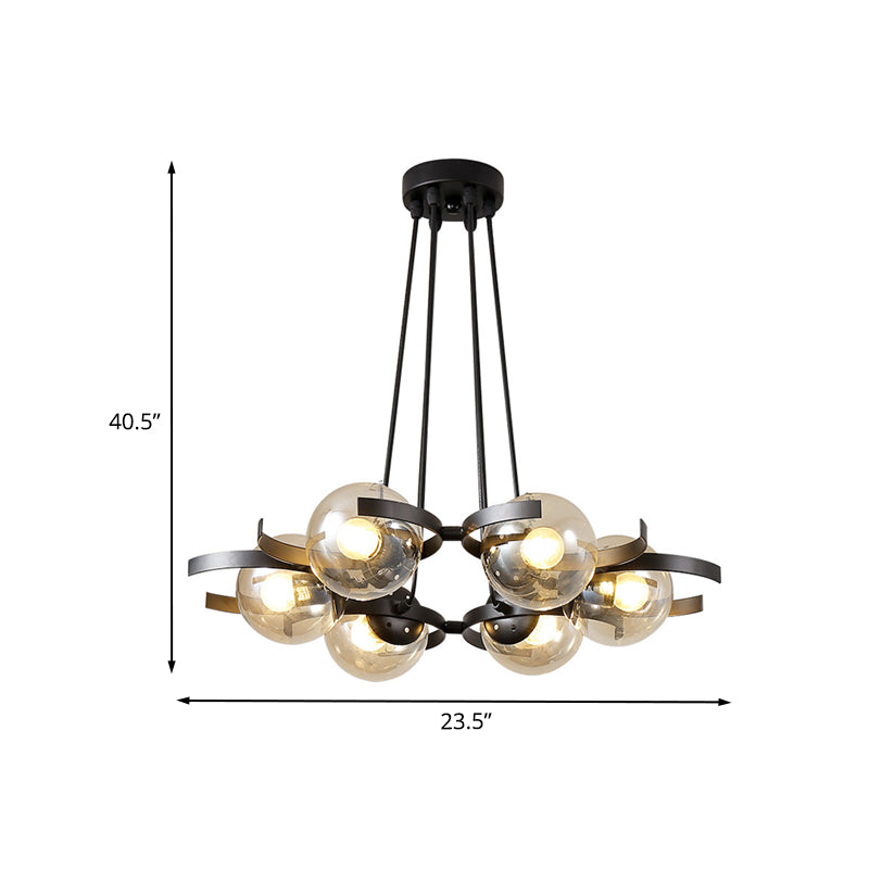 Zwart 6 lichten Meerdere hangende licht industrieel helder glazen kogelschaduwcluster hanger