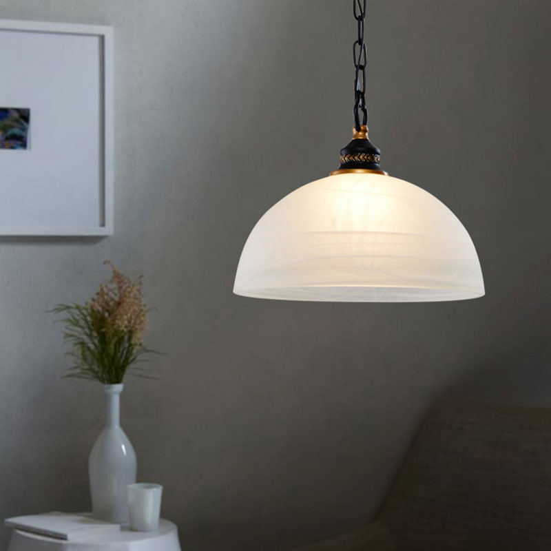 Luz de colgante de techo de cúpula de una sola bombilla lámpara colgante de vidrio blanca vintage para sala de estar con cadena