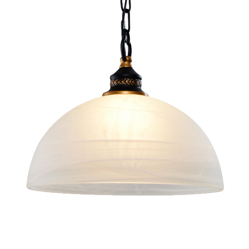 Single-Bulb Dome Ceiling Pendant Light Vintage White Frosted Glass Hanging Lamp for Living Room with Chain