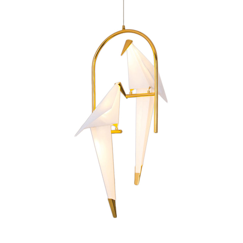 Plastic Birdie Chandelier Lighting Modernist 2/3 Lights Gold Finish Hanging Light with Metal Ring, Warm/White Light