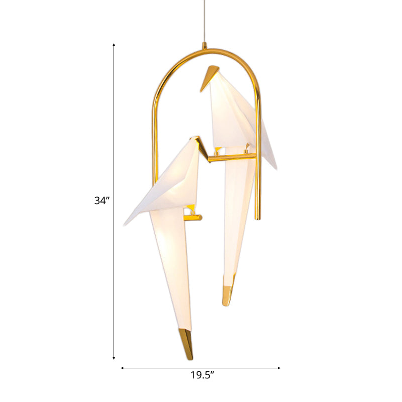 Plastic Birdie Chandelier Lighting Modernist 2/3 Lights Gold Finish Hanging Light with Metal Ring, Warm/White Light