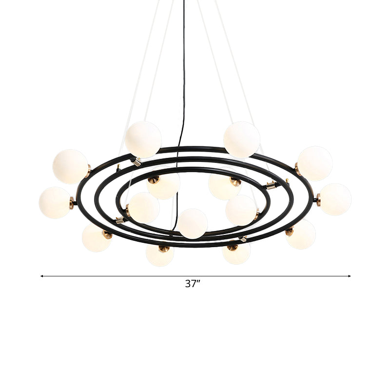 Zeitgenössischer Stil 9/12/15 Lichter Kronleuchter schwarzer runde Suspension Licht mit Opalglasschatten