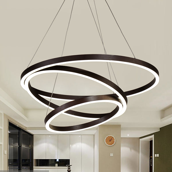 Chandelier Brun Hoop Chandelier Contemporain 1/2/3 Ring Acrylique LED Plafond Aymordage en lumière chaude / blanche