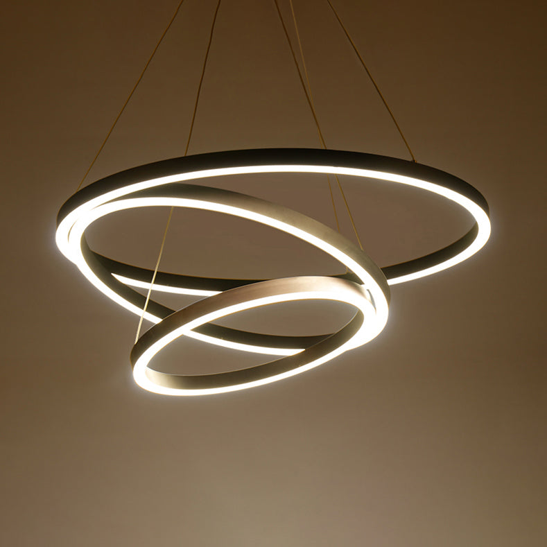 Chandelier Brun Hoop Chandelier Contemporain 1/2/3 Ring Acrylique LED Plafond Aymordage en lumière chaude / blanche