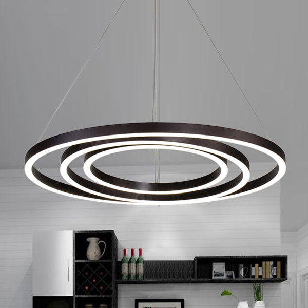 Chandelier Brun Hoop Chandelier Contemporain 1/2/3 Ring Acrylique LED Plafond Aymordage en lumière chaude / blanche