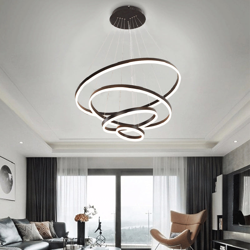 Chandelier Brun Hoop Chandelier Contemporain 1/2/3 Ring Acrylique LED Plafond Aymordage en lumière chaude / blanche