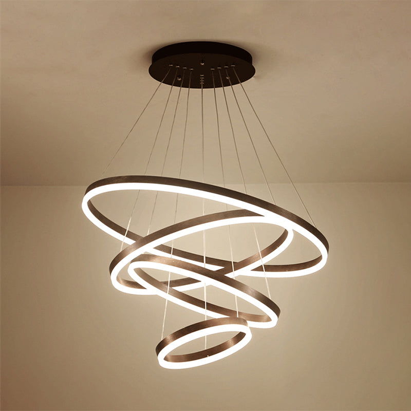 Chandelier Brun Hoop Chandelier Contemporain 1/2/3 Ring Acrylique LED Plafond Aymordage en lumière chaude / blanche