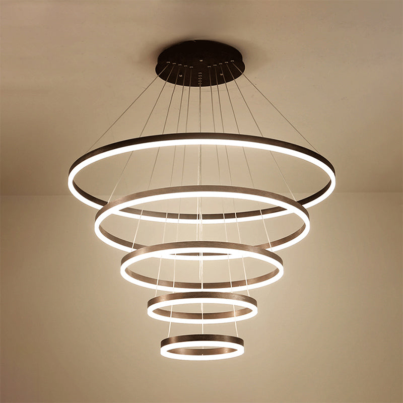 Chandelier Brun Hoop Chandelier Contemporain 1/2/3 Ring Acrylique LED Plafond Aymordage en lumière chaude / blanche