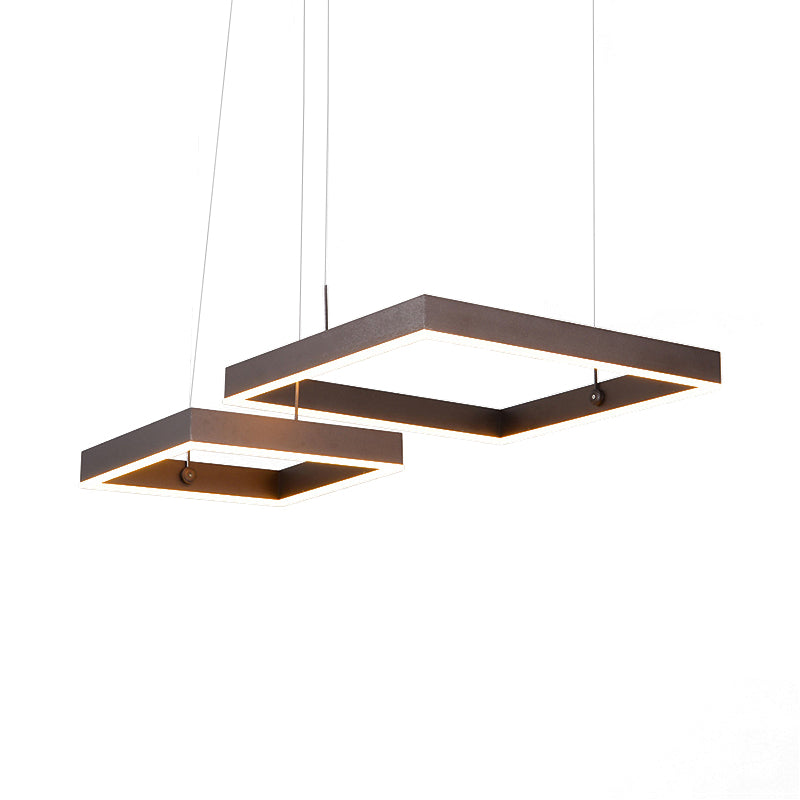 Square Chandelier Light Contemporary Acrylic LED 2/3 Lights Brown Bedroom Ceiling Pendant in Warm/White Light