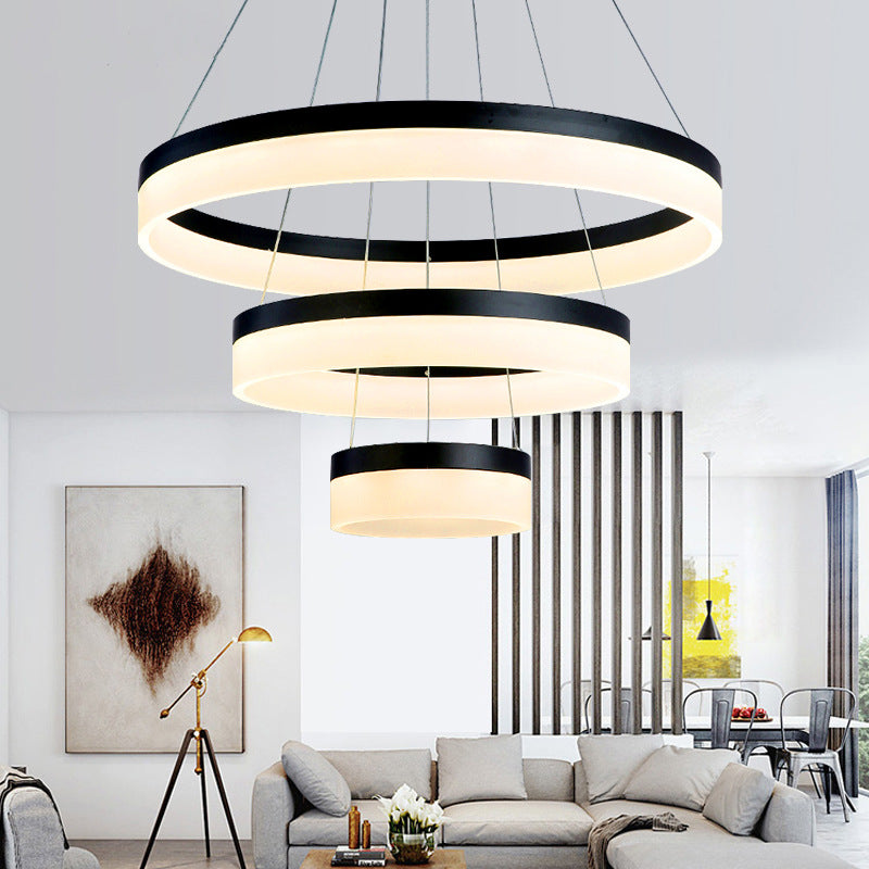 Pendre de lustre rond LED acrylique moderne 1/2/3 Light Black / White / Gol Lightture de plafond en lumière chaude / blanche