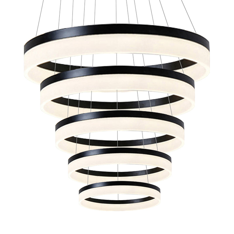 Pendre de lustre rond LED acrylique moderne 1/2/3 Light Black / White / Gol Lightture de plafond en lumière chaude / blanche