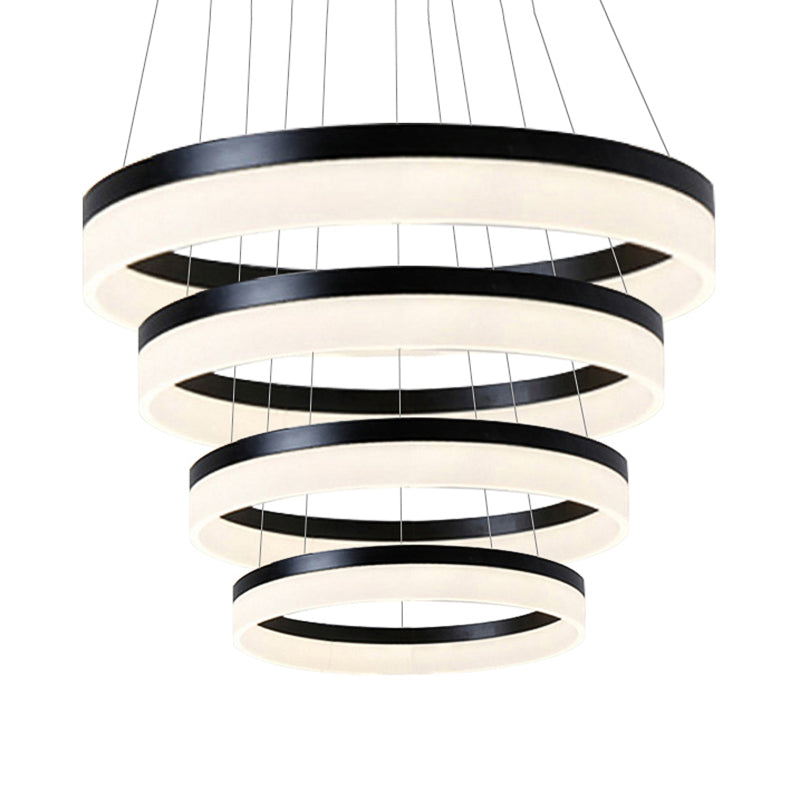 Pendre de lustre rond LED acrylique moderne 1/2/3 Light Black / White / Gol Lightture de plafond en lumière chaude / blanche