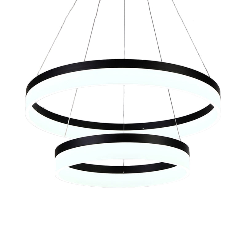 Pendre de lustre rond LED acrylique moderne 1/2/3 Light Black / White / Gol Lightture de plafond en lumière chaude / blanche