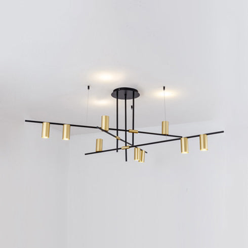 Asymmetrische Zylinderkronleuchterbeleuchtung Moderne Metall 3/4/9 Köpfe Gold Deckenlampe für Esszimmer in warm/weiß