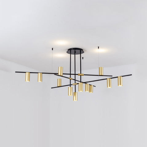 Asymmetrische Zylinderkronleuchterbeleuchtung Moderne Metall 3/4/9 Köpfe Gold Deckenlampe für Esszimmer in warm/weiß