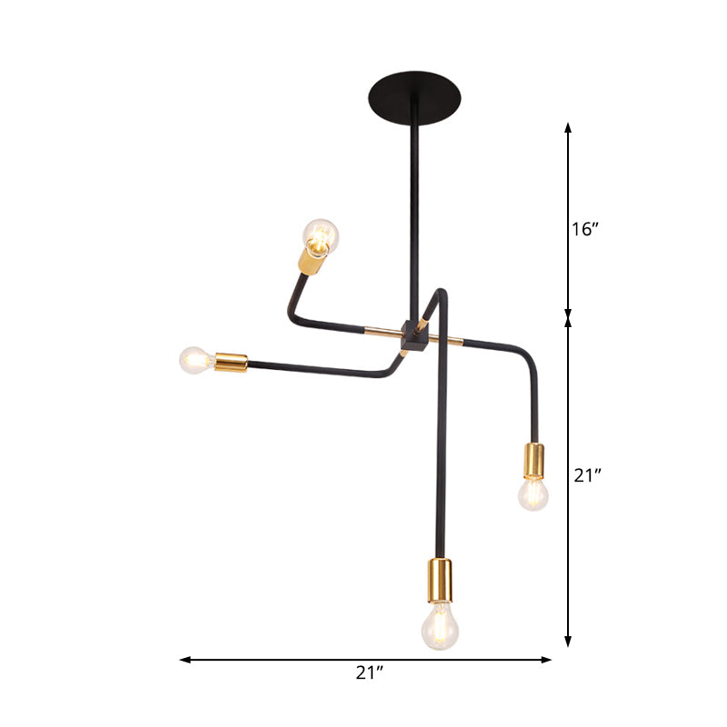 4 gebogene Arme Deckenlampe postmoderne Metallblättern schwarz hängende Kronleuchter Licht für Wohnzimmer