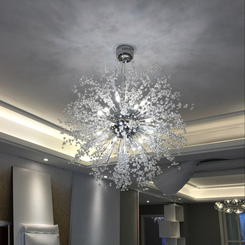 8/12 Lights Indoor Ceiling Fixture with Firework Crystal Shade Contemporary Clear Chandelier Lighting